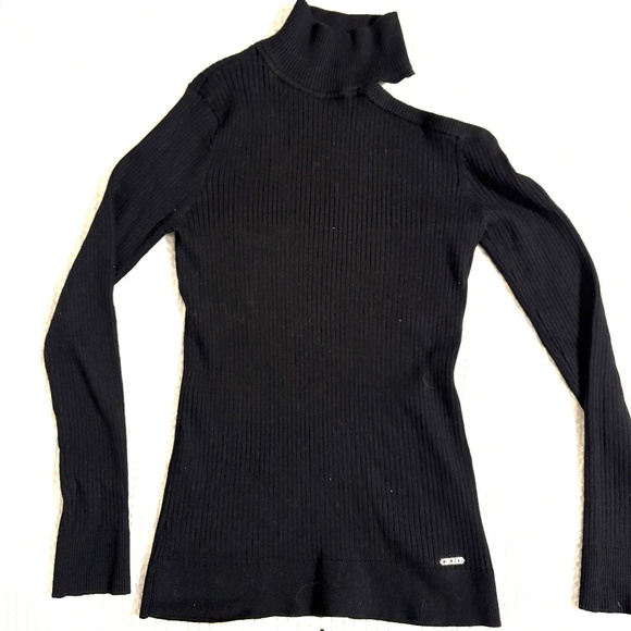 DKNY Open Shoulder Ribbed Knit Turtleneck - Picture 2 of 5